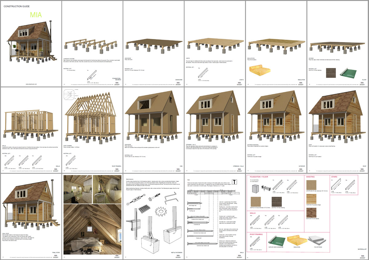 Planos de cabaña con loft dormitorio Mia - Pin-Up Houses